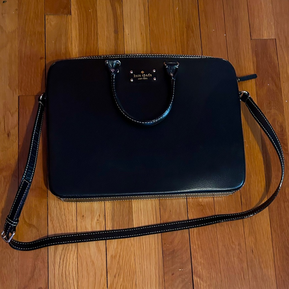Kate Spade black leather laptop bag.